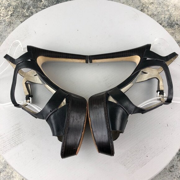 MMK MICHAEL MICHAEL KORS Women's 8.5M Black Leather Platform High Heel Sandals - Picture 10 of 14